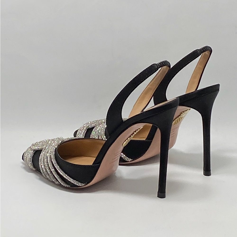 Aquazzura Gatsby Crystal-Embellished Satin Pumps size 37 - Picture 11 of 14